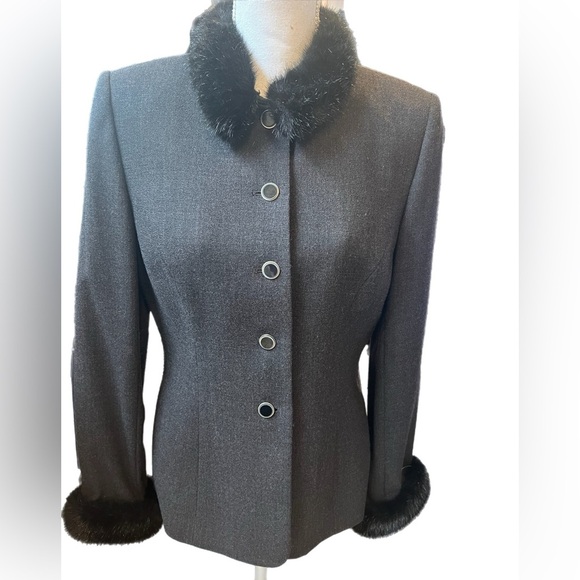Kasper Gray Lined Button Up Jacket/blazer With Detachable Faux Fur Wool Size 6 - Picture 1 of 5